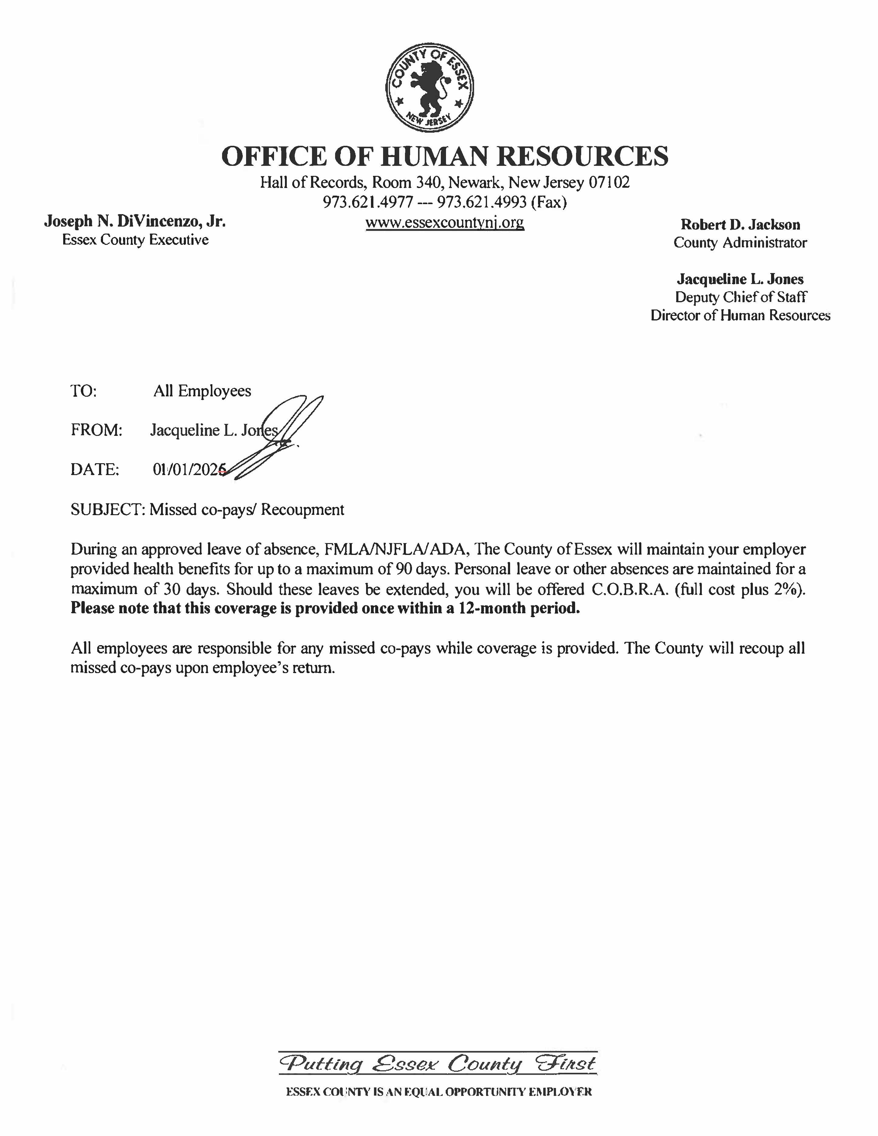 Missed co-pay - Recoupment Memo